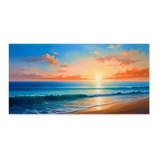 Terracotta Sunset Canvas Print Wall Art 60x30 Unframed Minimalist Ocean Decor