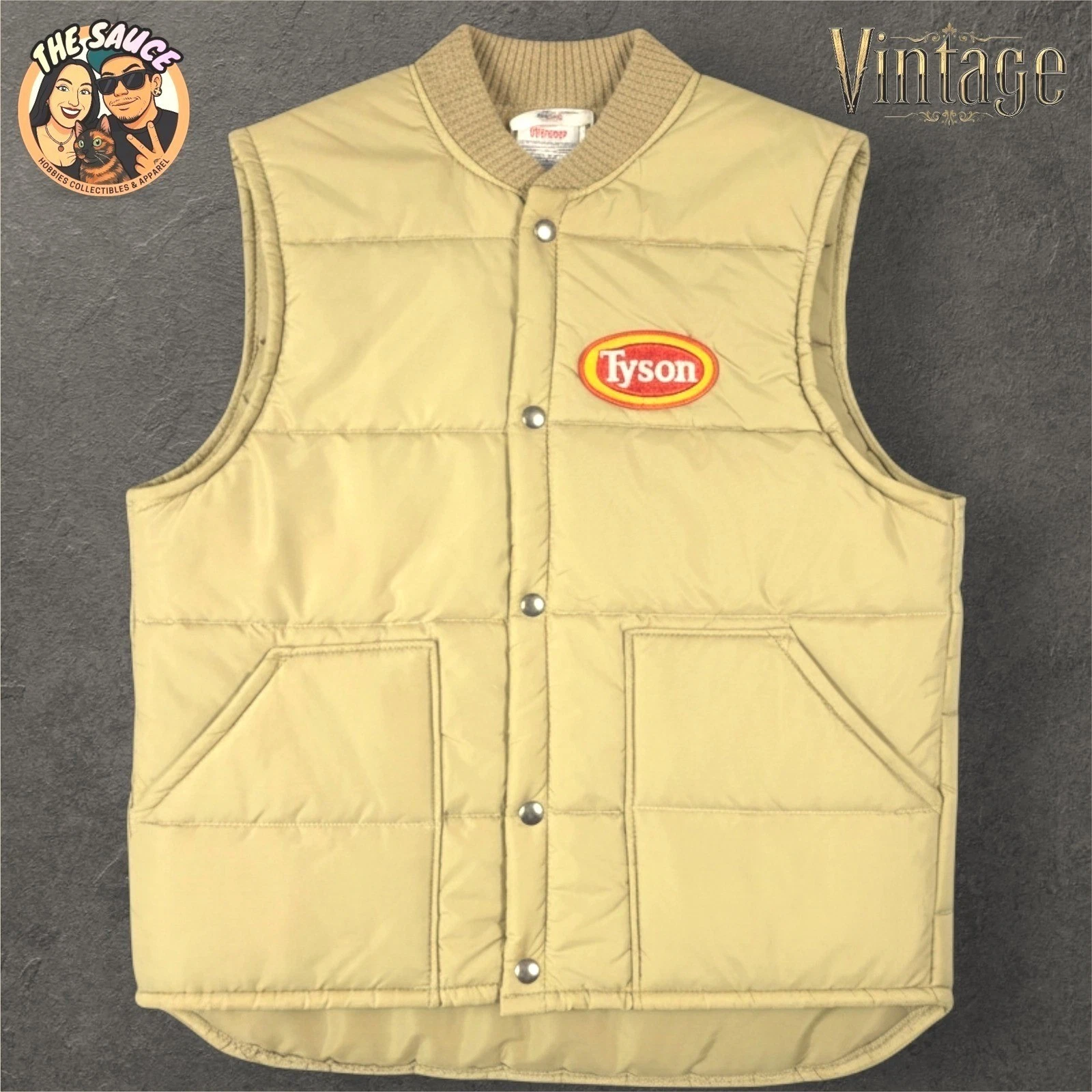 Tyson Puffer Vest Tan Quilted Snap Front Mens Medium Vintage Workwear Cosplay