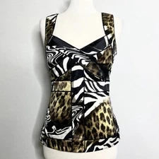 Y2K exotic glam corset mobwife vintage cache silk mixed media animal print XS