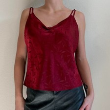Vintage Delicates Slip Cami Tank Top Womens M Red Floral Coquette