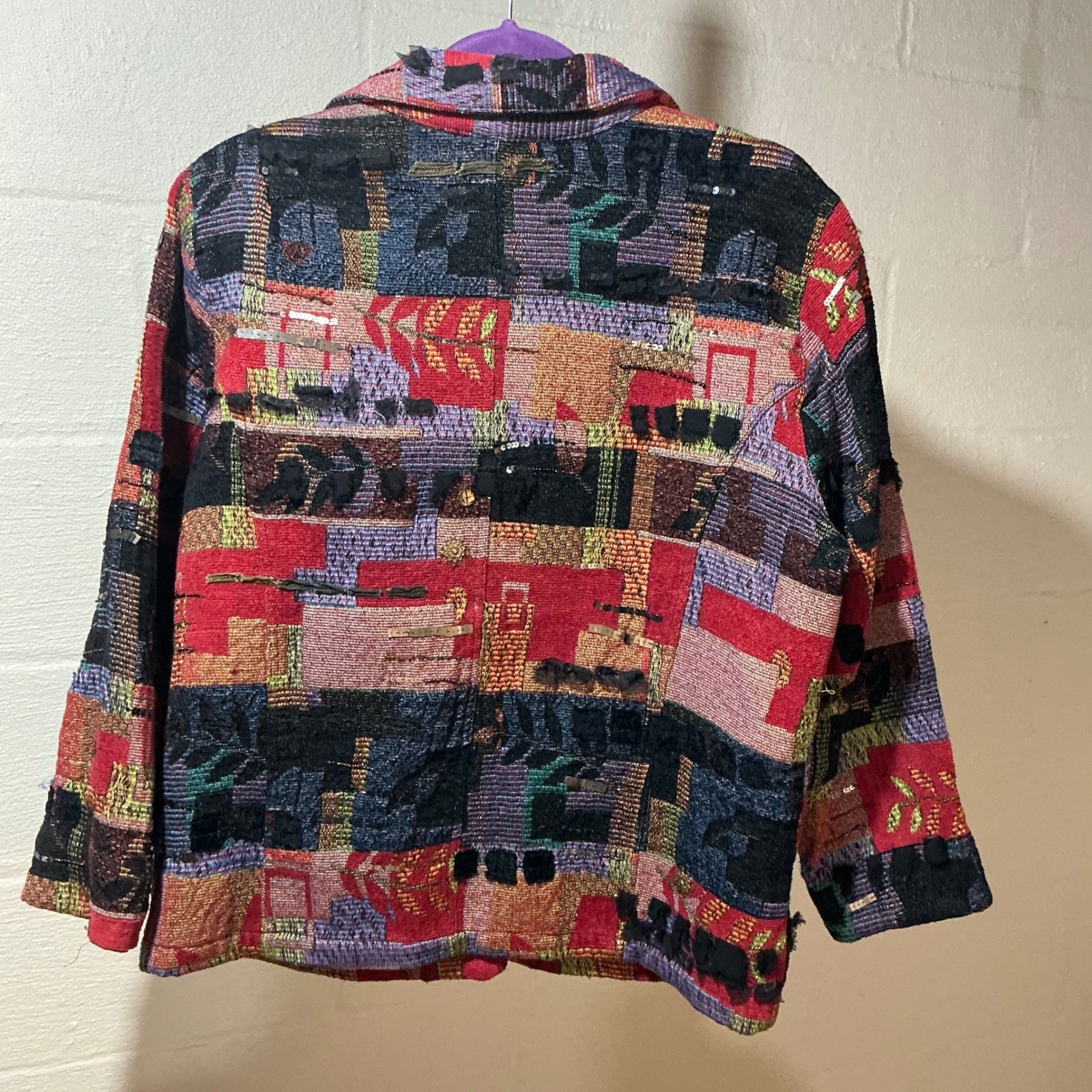 Chicos Patchwork Jacket Textured Embroidered Sequ… - image 3