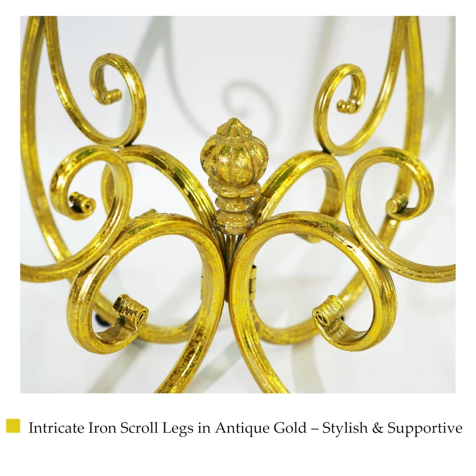 Mesa redonda vintage con tapa verde decorativa y pata de hierro con desplazamiento dorado... Foto 4 de 4