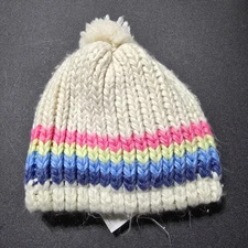 Carter's Beanie 2T-4T Youth White Pink Blue Knit Acrylic Poly Lined Pom