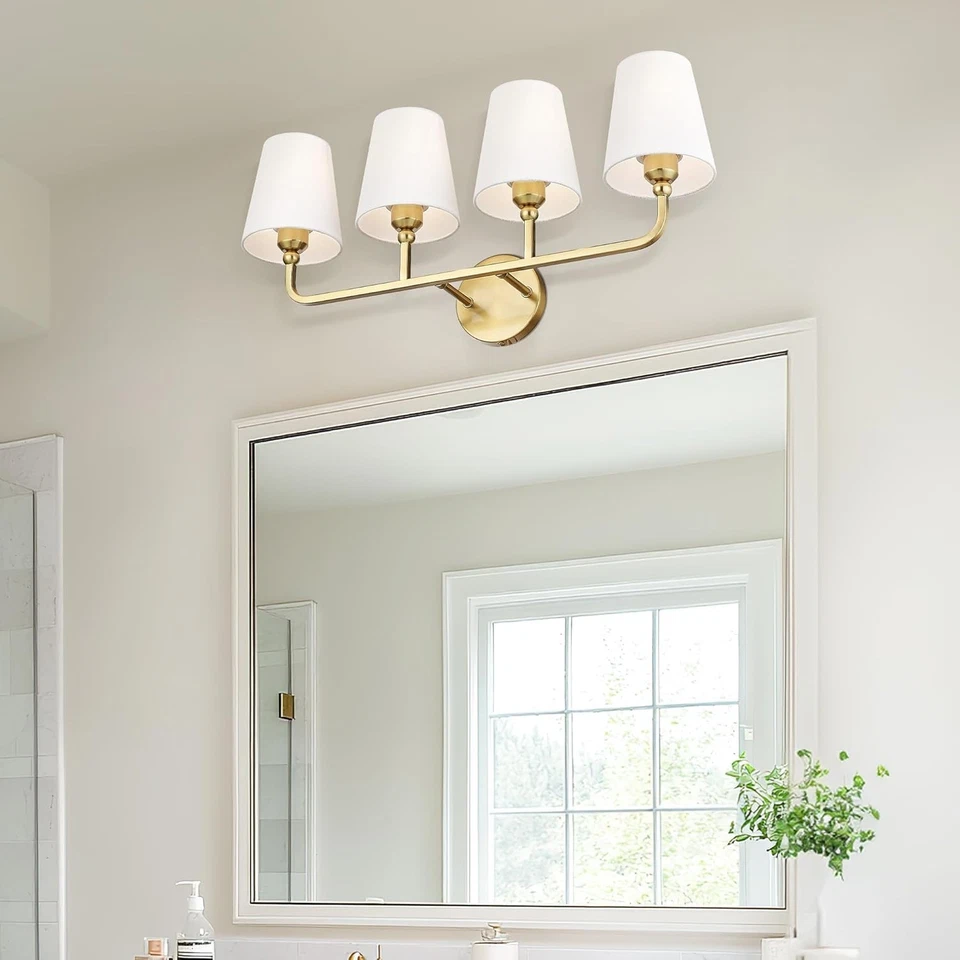 METWET, 4 Light Brushed Gold Vanity Lights with Flared White Shades, VL837-BG-4 - Image 4 of 4