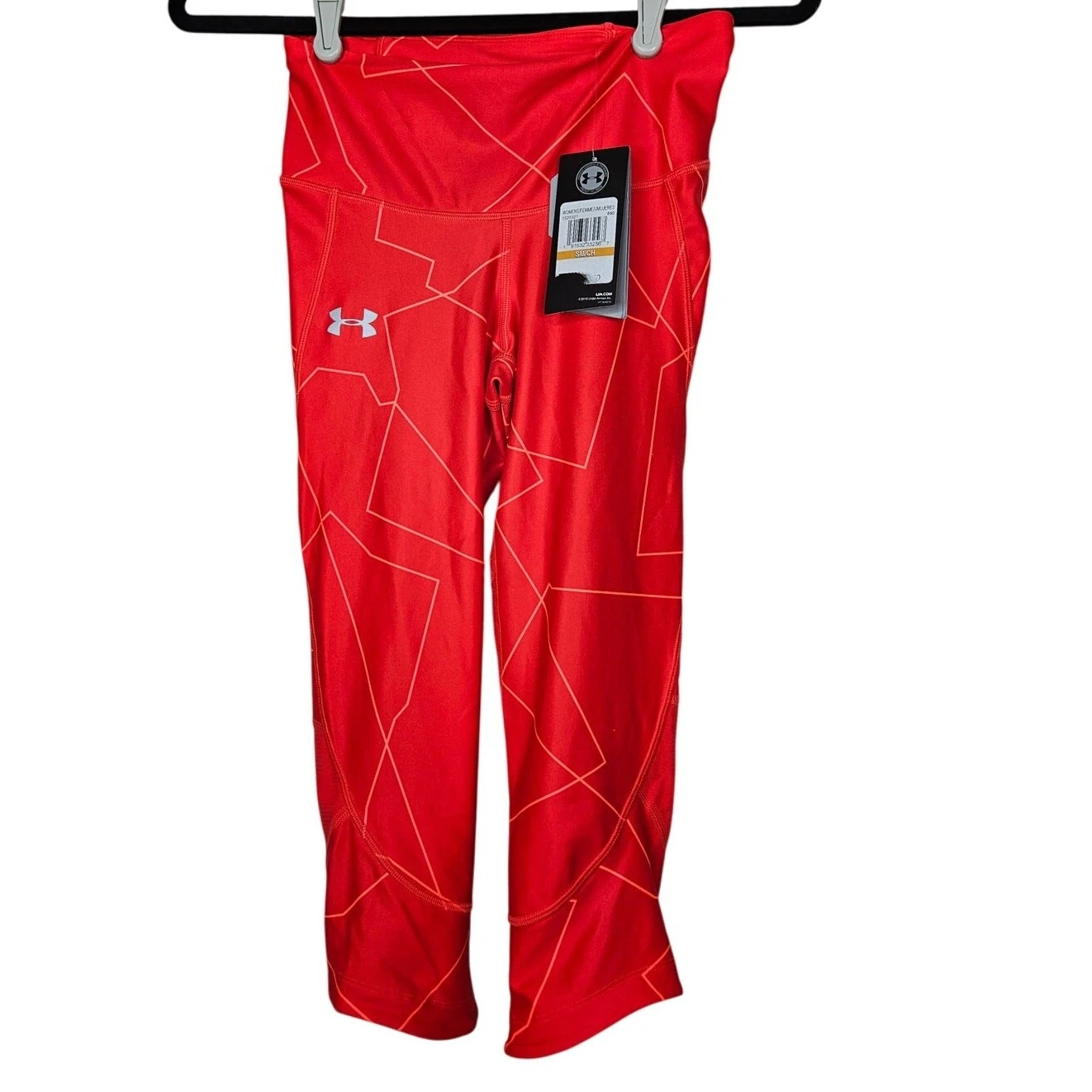 NEW Under Armour Sz S Compression Heat Gear Orange Stripe Cropped Gym Running