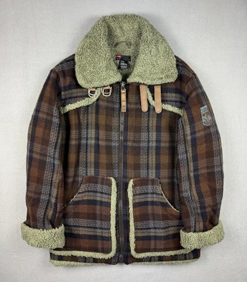 Diesel B-3 Flight Checked Wool Blend Jacket Sherpa Lining Vintage Men`s Size M