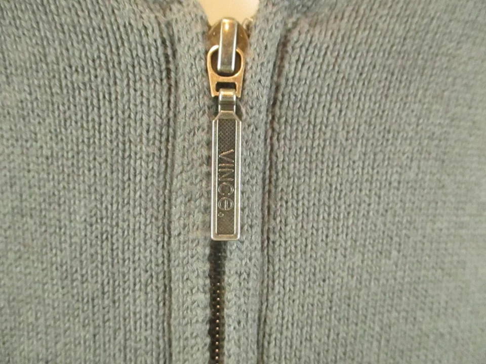 Suéter Vince Mujer Pequeño Gris Con Capucha Cremallera Completa Algodón Cachemira Cárdigan Tejido Foto 2 de 4