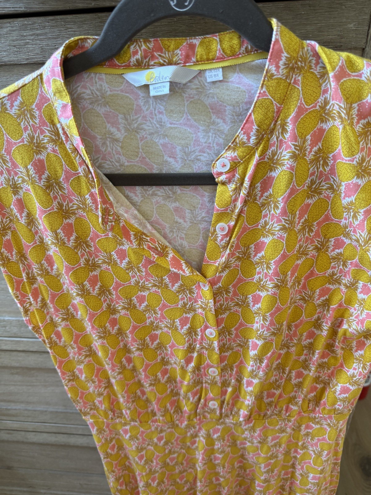 Boden Yellow Pineapple Patterned Button Top Dress… - image 3