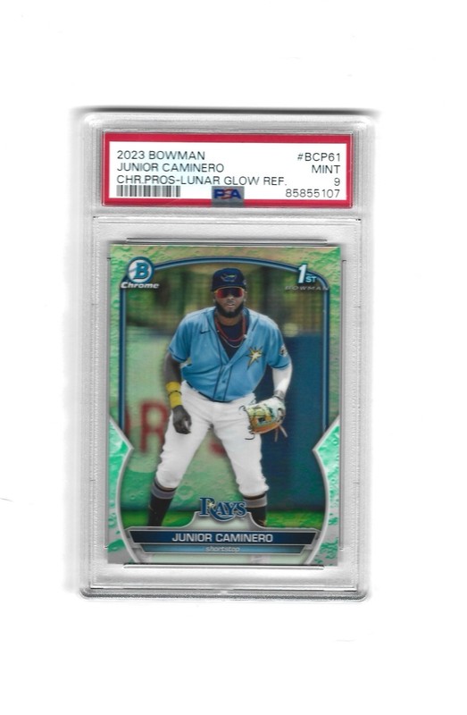 2023 Bowman Junior Caminero #BCP-61 Lunar Glow Refractor 1st Bowman PSA 9 RC SP
