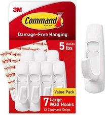 Command 5 lb Large Utility Hooks, 7 Wall Hooks and 12 Strips, Damage Free Hangin