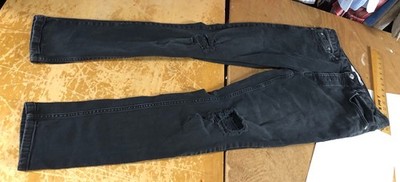 TOPMAN Black Distress Destroyed Ripped Stretch Skinny Button-fly Jeans Men 30x32
