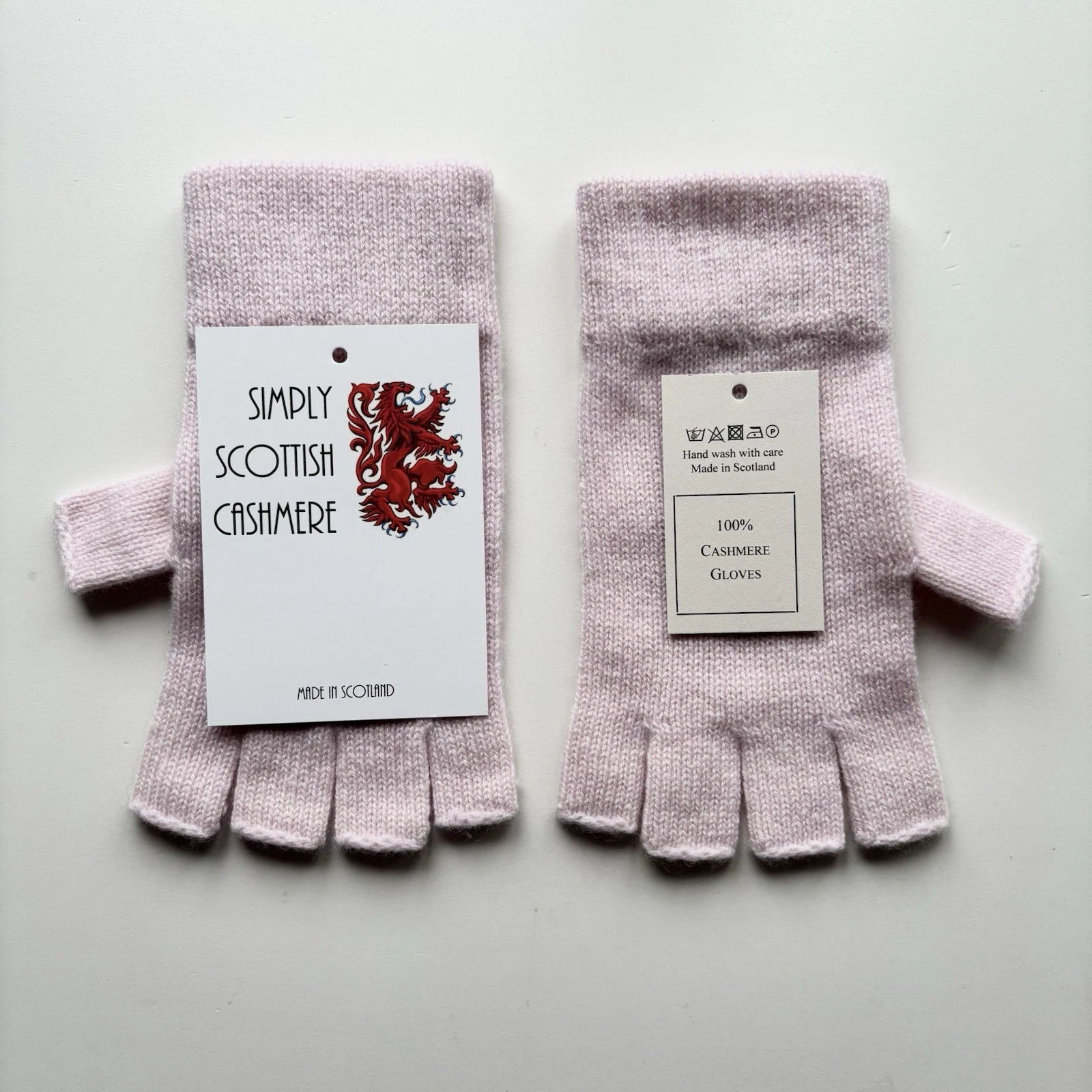 100% Pure Cashmere Baby Pink Fingerless Gloves Soft & Warm Made In Scotland