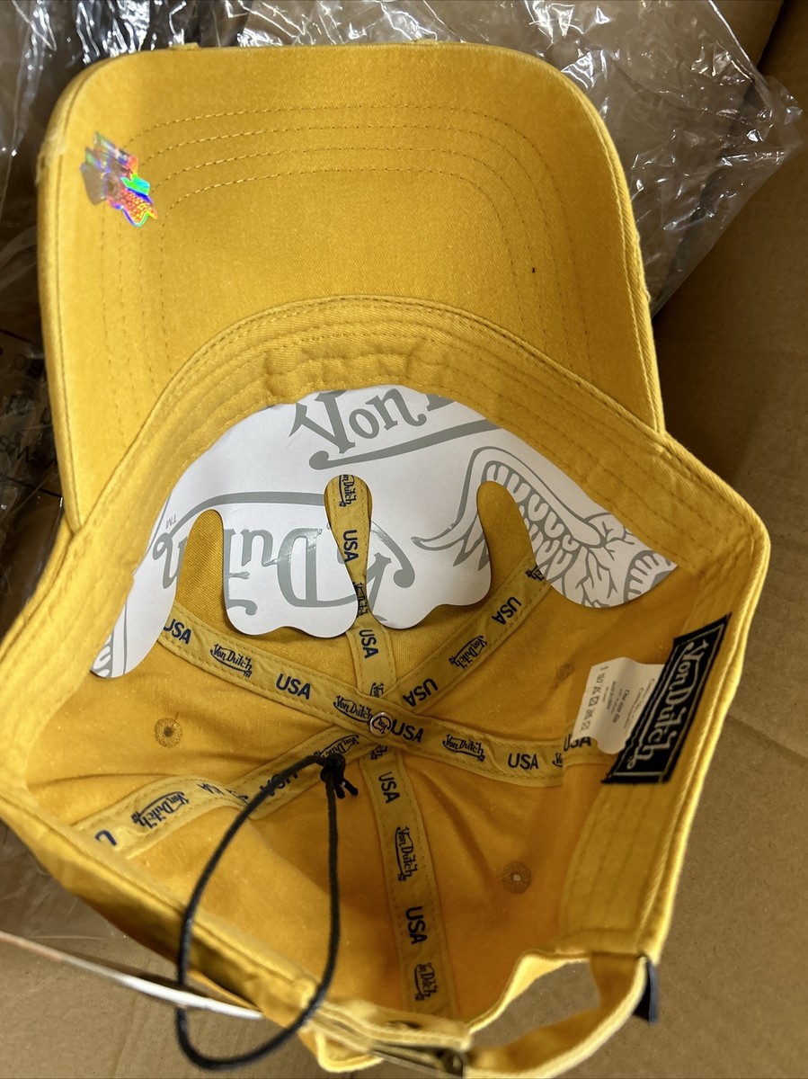 Von Dutch Strapback Hat Washed Mustard Distressed Rips  display picture 1