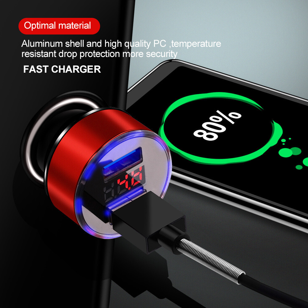 Fast Car Phone Charger Adapter Dual USB Port 3.1A LED Digital Display Voltmeter
