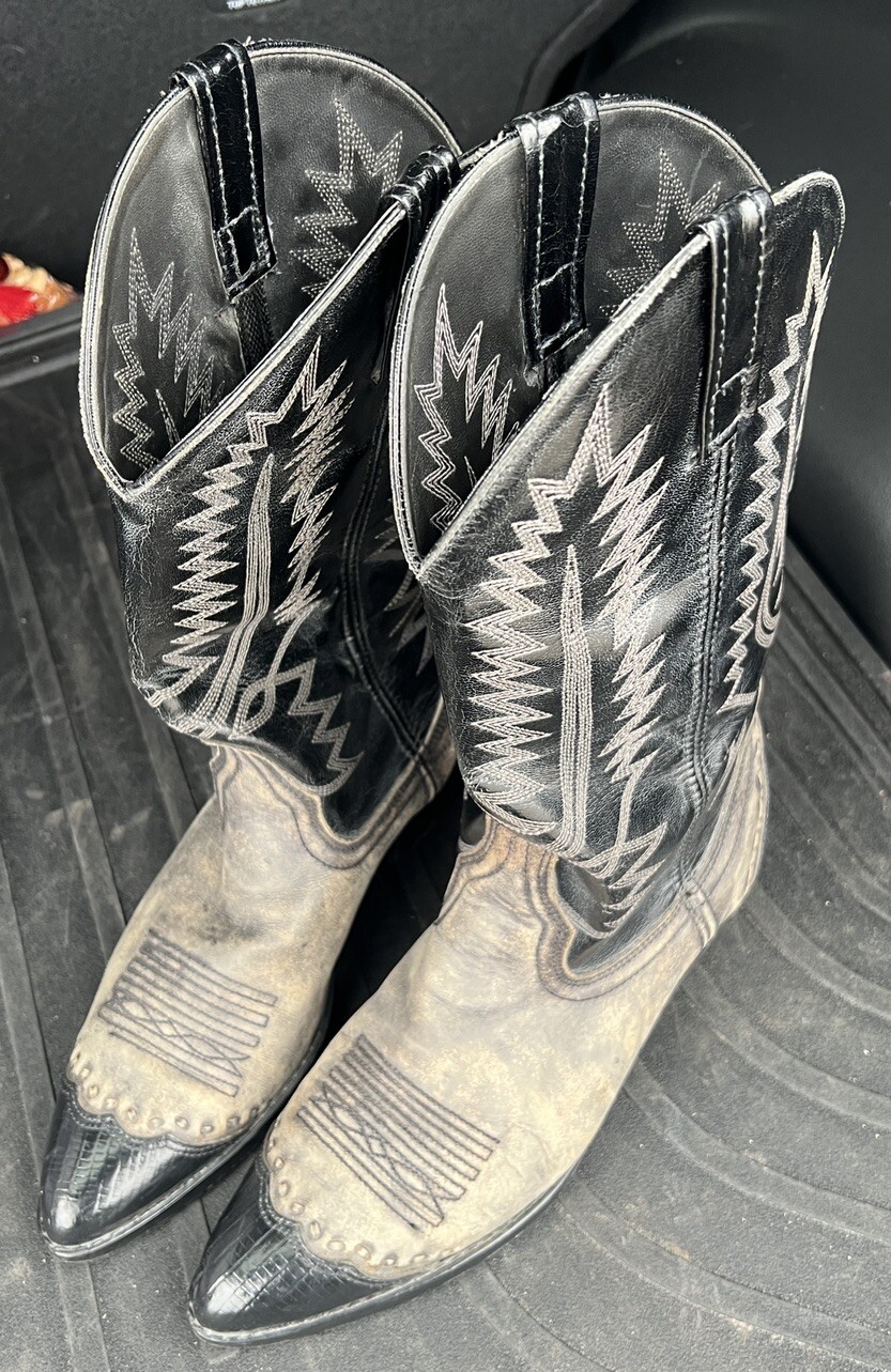 MEN'S COWBOY WESTERN BOOTS BLACK CAT'S PAW HEELS SNIP TOE eBay