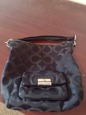 Coach Hobo leather canvas black handbag Zoe Signature