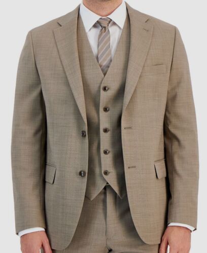 $640 Tommy Hilfiger Men's Beige Modern Fit Wool Jacket Pants 2-Piece Suit 40R