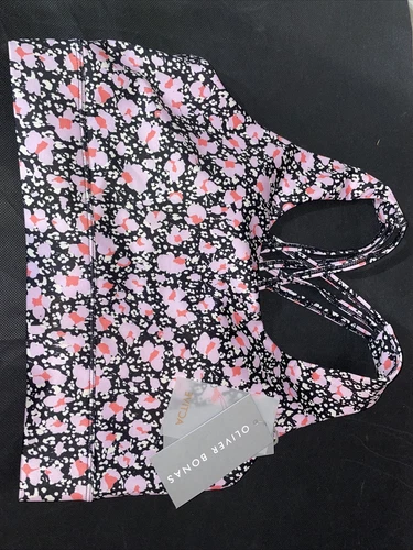 Oliver Bonas Active Mixed Up Print Mesh Strappy Crop Sports Bra Size L New Tagg