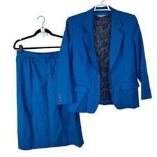 Vintage Pendleton Women's 10 Blazer Skirt Blouse Suit Set Blue Wool USA Made