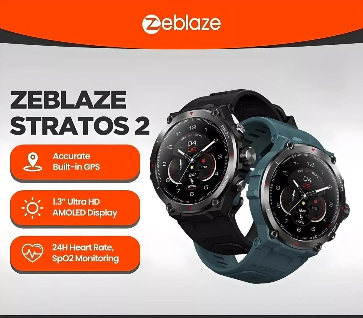 ZEBLAZE STRATOS Smartwatch AMOLED, GPS, HR, Waterproof
