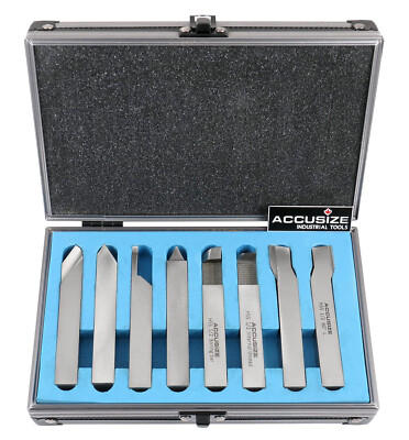 Accusize Industrial Tools 8-Piece HSS Tool Bit Set, 1/2'' Shank Lathe Bits Sets
