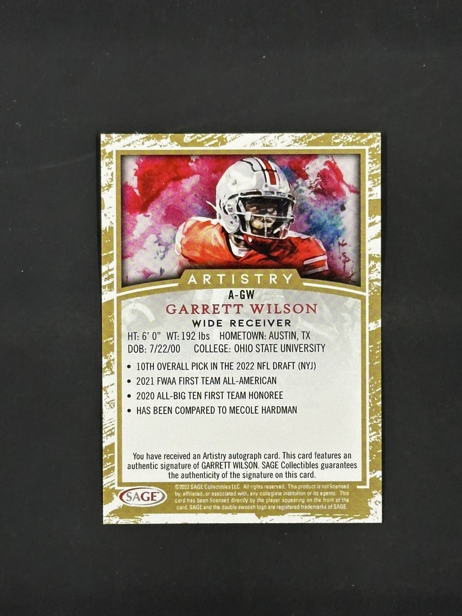 2022 Sage Artistry Football Garrett Wilson Black Border Auto