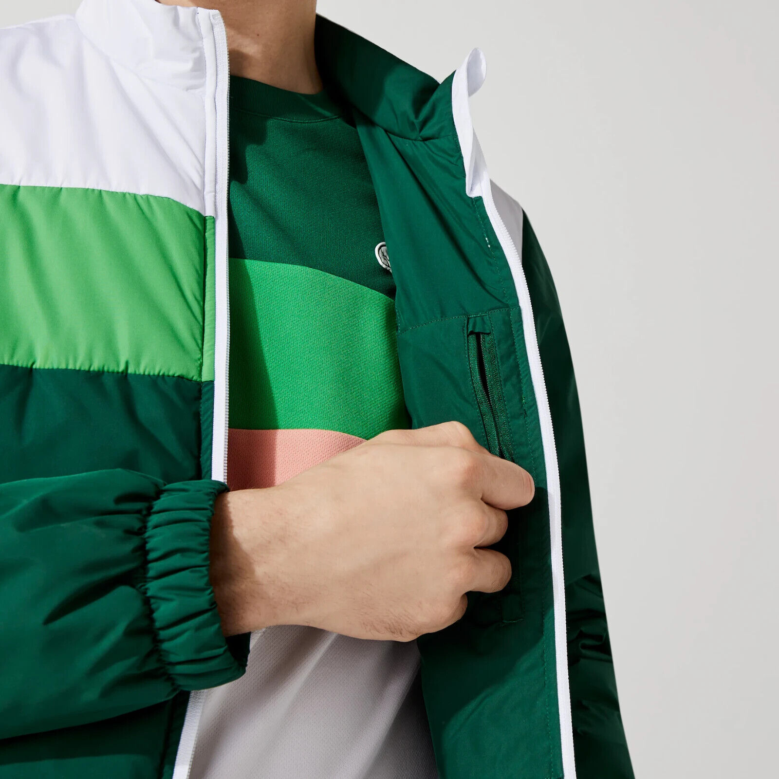 Lacoste Bimaterial Quilted Zip Bomber Jacket Green