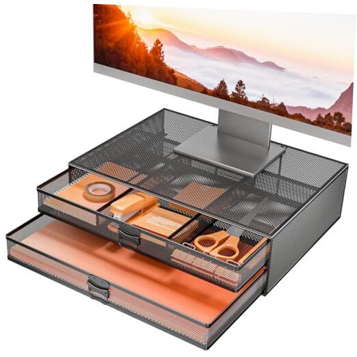 Monitor Stand with Storage, Laptop Stand with Drawers Storage, Desk Black-image