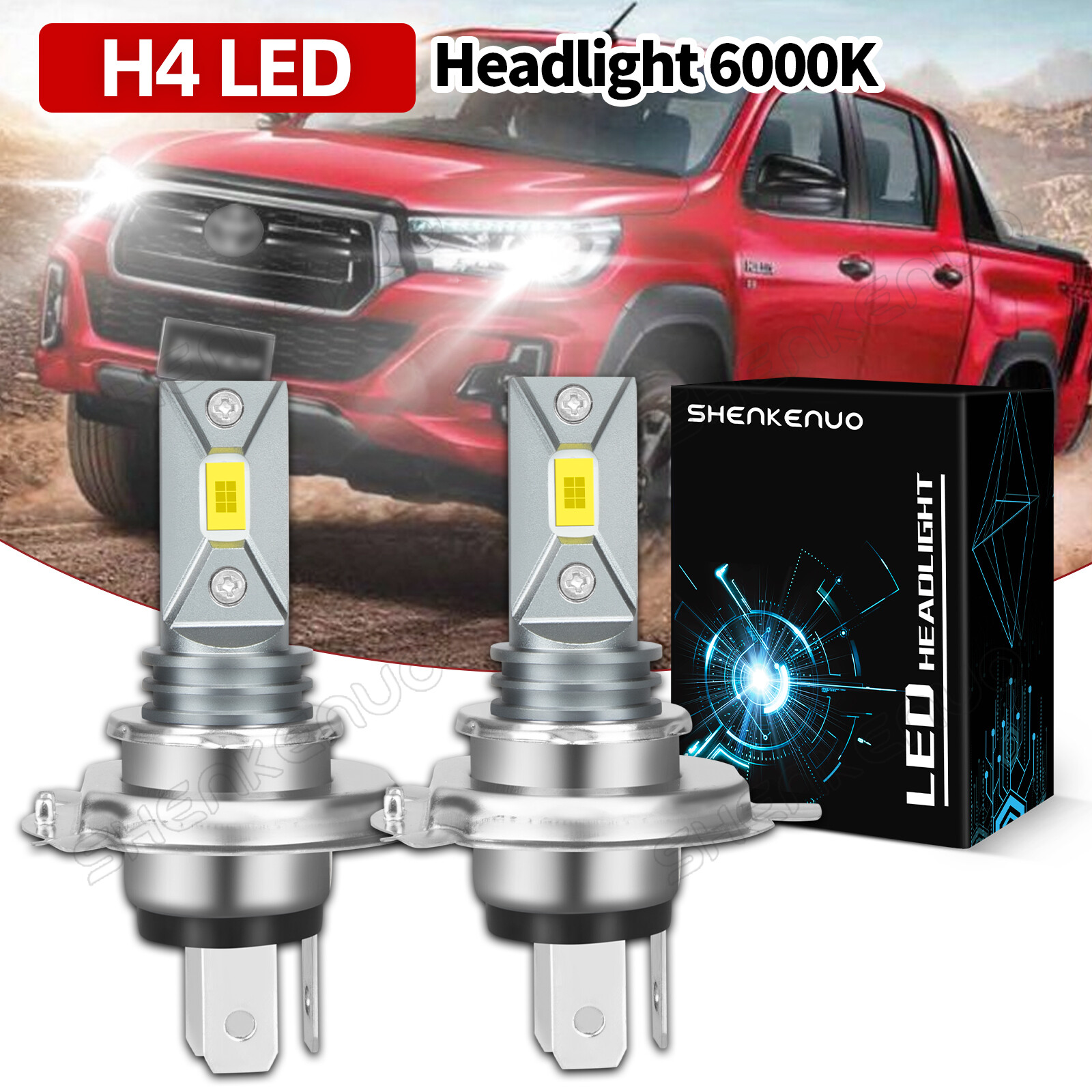 H4 LED Headlight Bulb White 6000K 6000lm for Toyota Hilux [1987 and later