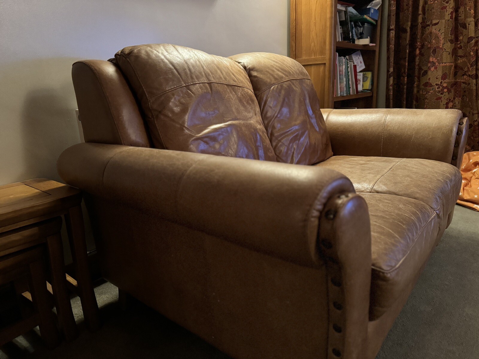 Pair of Vintage English Made Tan, Two Seater Real Leather Sofas eBay