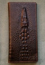 Mens Womens Crocodile Head Dark Brown GENUINE LEATHER Checkbook Organizer Wallet