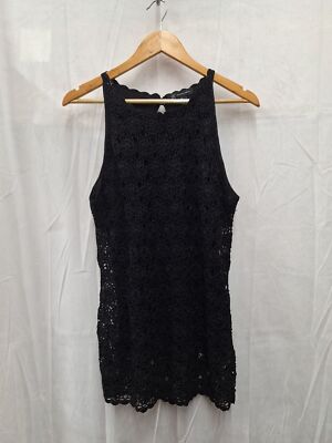 Black Lace Crochet Tank Top XL INC International Concepts Sleeveless Keyhole Bac