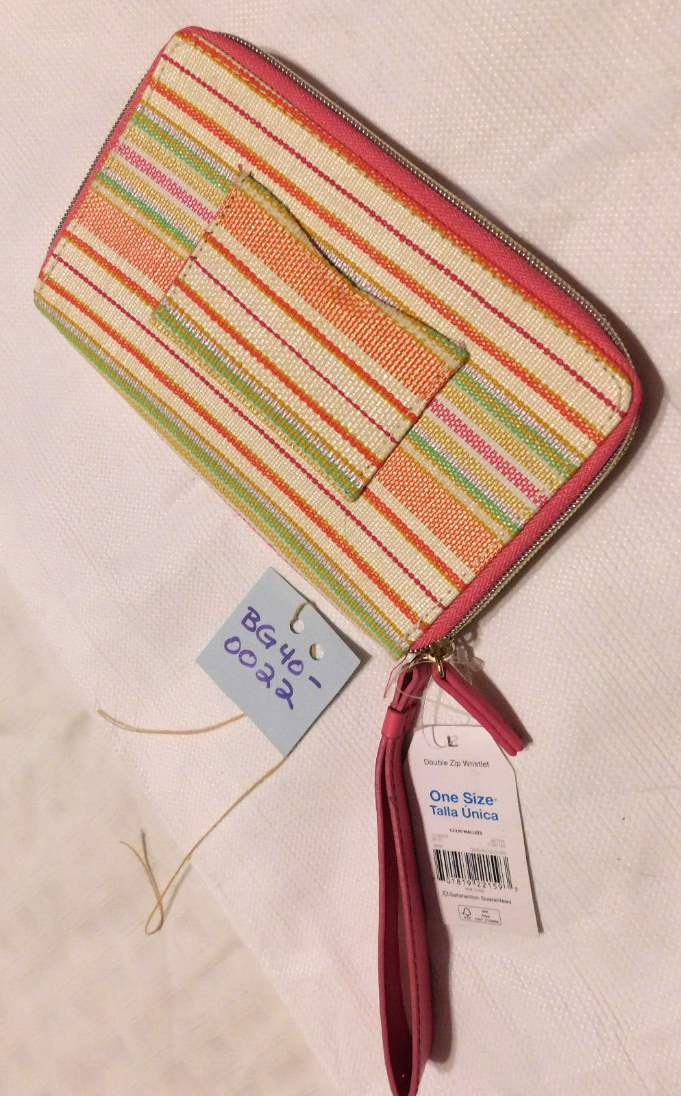 Time & Tru Women's Striped Double Zip Wristlet Wallet NWT-image