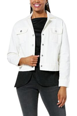 DG2 by Diane Gilman New Classic Stretch Denim Cargo Jacket Ivory