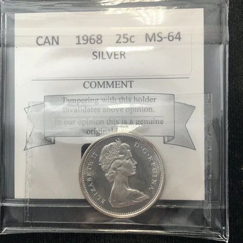 1968  Silver, Coin Mart Graded Canadian, 25 Cent, **MS-64**