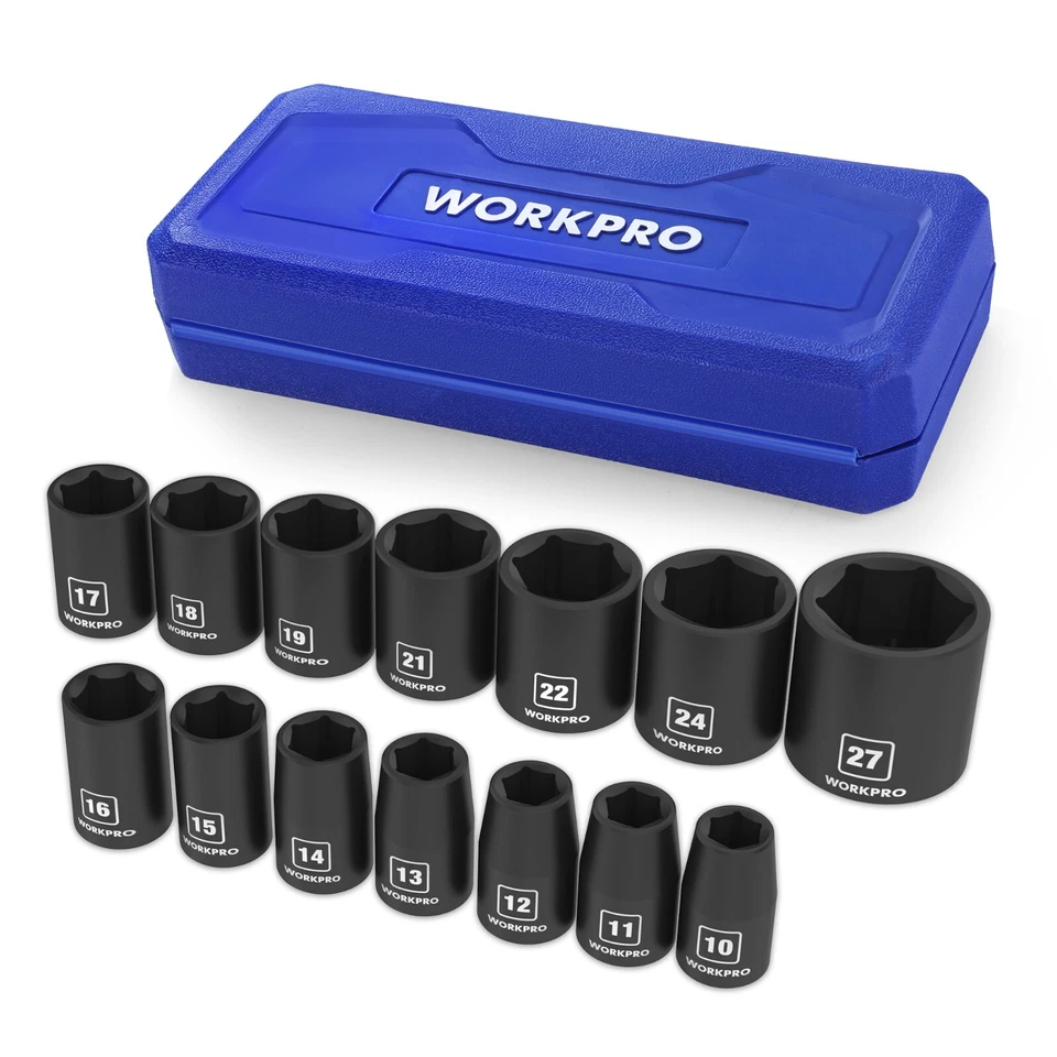 WORKPRO 1/2”Drive Shallow Impact Socket Set Metric Cr-V Steel 6-Point Socket Set - Image 3 of 4