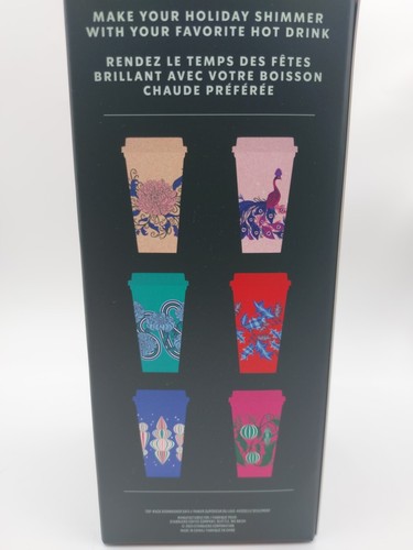 Starbucks 2024 Holiday Reusable Hot Cups Set of 6 w/ Lids - Grande Size 16oz - Picture 4 of 6