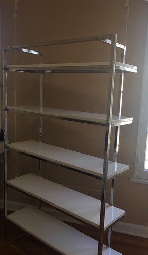 Quality Bookcase White High Gloss Lacquer & Chrome 5 Tier Shelf 62 1/4" Tall - Picture 2 of 11