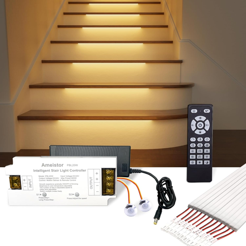 Intelligent Motion Sensor Stair Lights Indoor, LED Step Lights with Remote Contr
