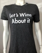 Modern Lux Lets Wine About It New w Tags Women Small Thin Knit Charcoal T Shirt