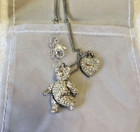 Christian Dior Teddy Bear Rhinestones Necklace Pendant W/Box Pouch Unused A7