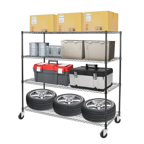 4 Tier Wire Shelving Unit 480LBS Heavy Duty Metal Storage Shelf Rack w/Wheels - Picture 5 of 24