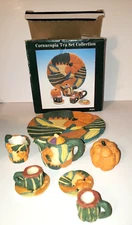 Vintage 1995 Young's Miniature Cornucopia Resin Tea Set Hand Painted w/Box