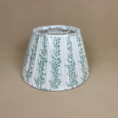 Neu Lampenschirm Hand Blockdruck 16'' weiß grün Blumenmuster Plissee Stoff