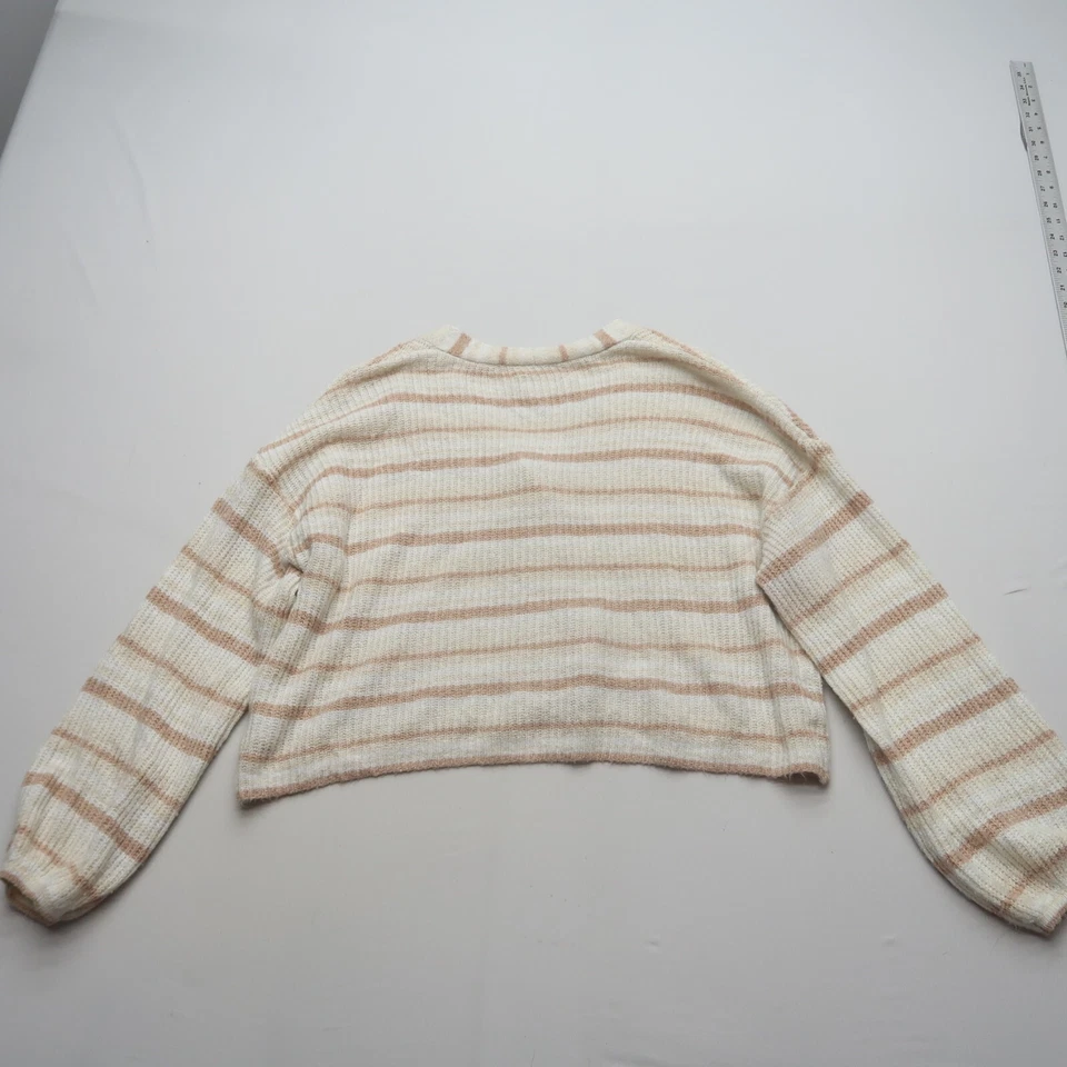 Cárdigan con botones a rayas beige talla pequeña suéter American Eagle para mujer Foto 2 de 4