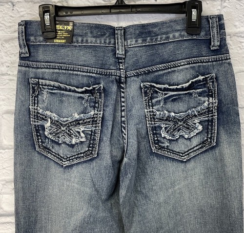 VTG Helix Jeans Mens 29 x 30 Straight NEW Y2K Embroidered slim raw hem 90s - 第 6/8 張圖片