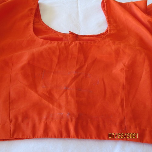 ORANGE Choli SILK Blend TOP BLOUSE for SARI Skirt Pants LAHENGA 36" BUST Medium - Picture 3 of 3