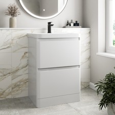 Bathroom Cloakroom Vanity Unit Wash Basin Base Cabinet Two Drawers Storage White