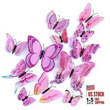 Butterfly Wall Decor/48 PCS, 3D Butterflies Stickers for Party 24 Pink
