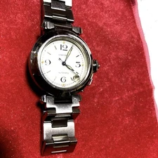 CARTIER Pasha Date Automatic Men's Wristwatch SS White Dial 35mm Authentic